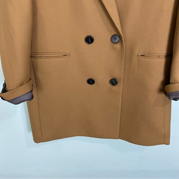 Theory Double Breasted Bonded Wool Blend Coat Tan Sz 12 - Picture 9 of 11
